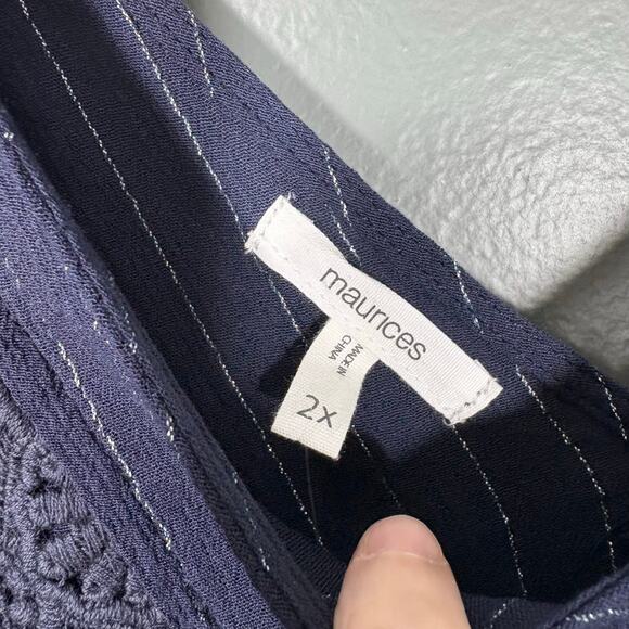 Maurices Blue & Metallic Silver Boho Fairy Babydoll Top - 2X - Women's Plus Size - Picture 5 of 7